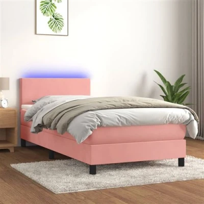 Afbeelding van vidaXL Boxspring met matras en LED fluweel roze 90x200 cm