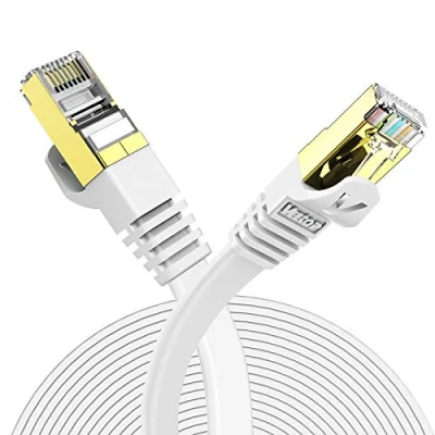 Afbeelding van Veetop Lan kabel Cat 7 netwerkkabel plat voor 10 Gigabit Ethernet met vergulde RJ45 (15m, wit)