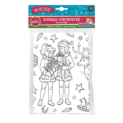Afbeelding van Bibi &amp; Tina kerst kleurtafelkleed, en Kerstmis, papieren tafelkleed, kerstdecoratie, kleuren, kerstcadeau, cadeau, kleurrijk