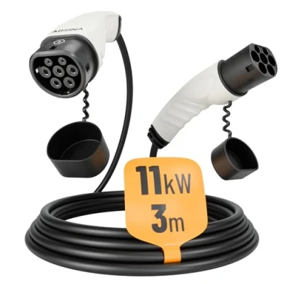 Afbeelding van ABSINA type 2 oplaadkabel 11 kW en 16 A voor hybride elektrische auto 3 m fase mode compatibel met model 3, e Up, ID.3, Zoe, EQ fortwo, Kona Electro ID.4