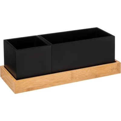 Afbeelding van 5Five Bava bureau Organizer met 2 vakken Bamboe Tandenborstelhouder Pennenhouder Pennebakjes