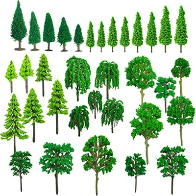 Afbeelding van Cayway 34 STKS Model Bomen, 3 15,5 cm Gemengd Trein Bomen Mini Landschap Treinen Railroad Architectuur Miniatuur Landschapsmodel Zonder Basis voor DIY Ambachten