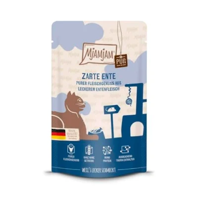 Afbeelding van 12x125g MjAMjAM Squeeze Pure Meat Delight Eend Puur Kattenvoer Nat