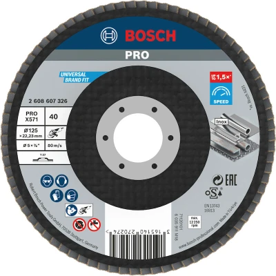 Image de BOSCH 2608607326 Disque à lamelles X571 Best for Metal, diamètre 125 mm, grain 40, type droit