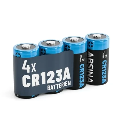 Afbeelding van ABSINA 4 x CR123A 3V lithiumbatterijen voor camera&#039;s en nog veel meer, verzegelde duurzame batterij, 1300mAh CR123 lithiumbatterij, CR 123A batterij