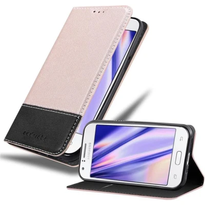 Afbeelding van Cadorabo Hoesje geschikt voor Samsung Galaxy J1 2015 in ROSE GOUD ZWART Beschermhoes met magnetische sluiting, standfunctie en kaartvakje Book Case Cover Etui