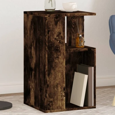 Afbeelding van Bijzettafel 35x35x60 cm bewerkt hout gerookt eikenkleurig