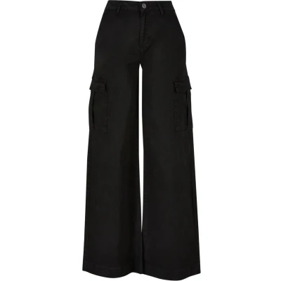 Afbeelding van Urban Classics WIDE LEG Twill Cargobroek, Dames, Maat: 36, Black