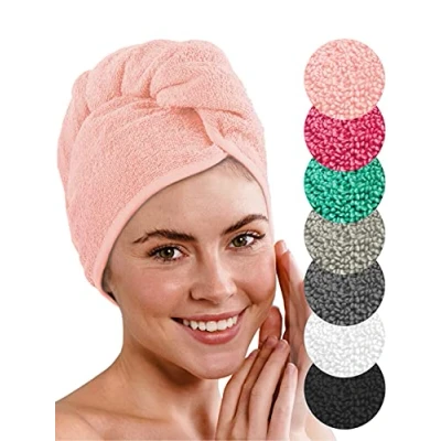 Afbeelding van Laynenburg premium haartulband met knoop van 100% katoen voor kort en lang haar tulband handdoek is sneldrogend absorberend haarhanddoek incl. 4 haarbanden (roze)