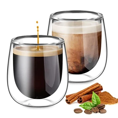 Afbeelding van glastal set van 2 dubbelwandige 100 ml espressokopjes, espressoglazen, koffiekopjes voor espresso, latte, Iced Americano, thee, ijs, melk, sap