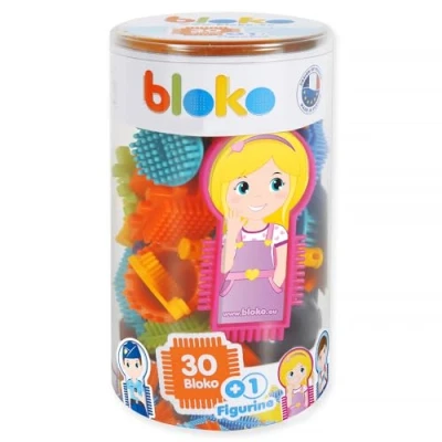 Afbeelding van Bloko tube met 30 bouwstukken + 1 speelfiguur Classic Bouwset Nopper