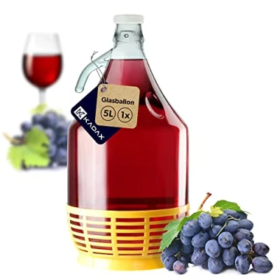 Afbeelding van KADAX 5 liter glazen wijnballon, smalle opening, fermentatieballon, gallon, fermentatiecontainer, fles, gistingsemmer,