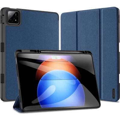 Afbeelding van Dux Ducis Tablet hoes geschikt voor Xiaomi Pad 6S Pro Domo Tri fold Case Auto Wake/Sleep functie Met Pen Houder Donker Blauw