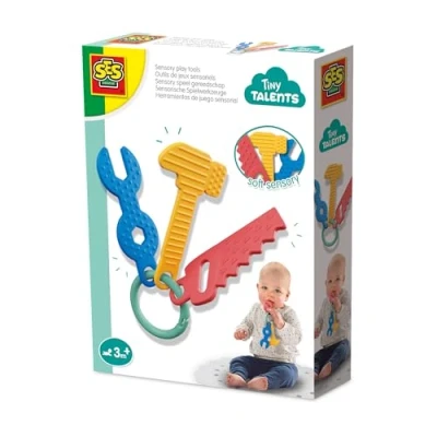 Afbeelding van SES Creative 13165 Sensorisch Speelgoed Gereedschap voor Kinderen vanaf 3 Maanden Inclusief zachte hamer, sleutel en zaag Perfect sensorische motorische ontwikkeling