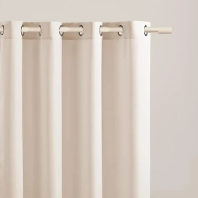 Afbeelding van ROOM99 Aura Verduisteringsgordijn met zilveren ogen, 140 x 240 cm (b h), schuifgordijn, moderne decoratie voor woonkamer, slaapkamer, lichtcrème