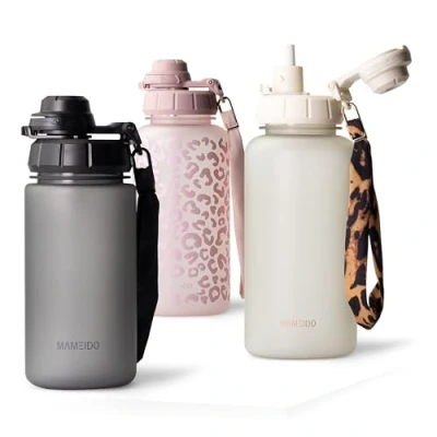 Afbeelding van MAMEIDO Drinkfles, 500 ml, met rietje en motivatietijdmarkering, sportfles polsband, waterdichte kinderfles, BPA vrije waterfles, waterfles (koolstofgrijs, 0,5 l)
