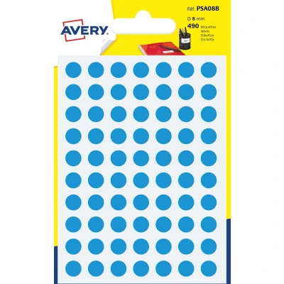 Afbeelding van Avery Psa08b Ronde Markeringsetiketten, Diameter 8 Mm, Blister Van 490 Stuks, Lichtblauw Markeringsetiketten