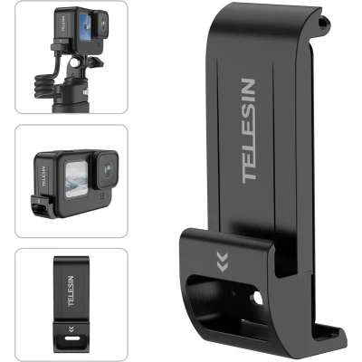 Afbeelding van Telesin GoPro batterijklep met oplaadaansluiting Waterdicht Beschermend Opladen tijdens gebruik — Zwart