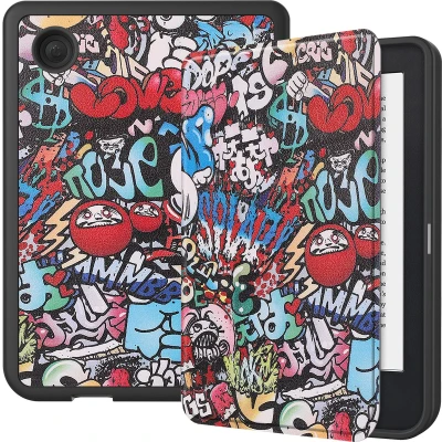 Afbeelding van E reader Hoes geschikt voor Kobo Clara 2E Sleepcover Auto/Wake functie Magnetische sluiting Graffiti