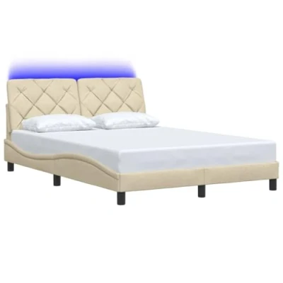 Afbeelding van vidaXL Bedframe met LED verlichting stof crèmekleurig 140x200 cm