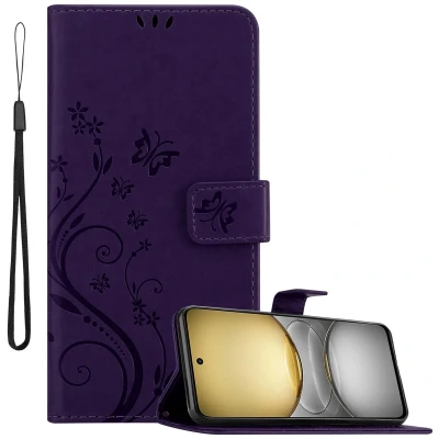 Afbeelding van Cadorabo Hoesje geschikt voor Realme C75 in BLOEMEN DONKER PAARS Beschermhoes bloemmotief met magnetische sluiting, standfunctie en kaartsleuven Book Case Cover Etui