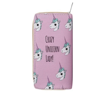 Afbeelding van DonDon Portemonnee voor dames of meisjes met ritssluiting, Eenhoorn Crazy Unicorn Lady,
