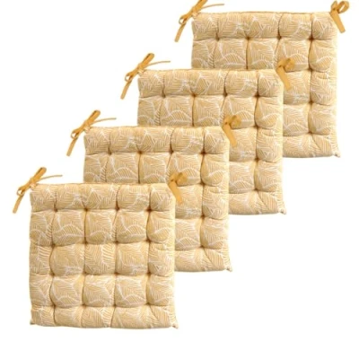 Afbeelding van Atout Ciel Lot de 4 Galettes Chaise carrées Bicolores 40x40cm, Jaune imprimé/uni