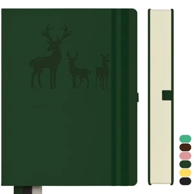 Afbeelding van Qefuna Notitieboek, A5, gelinieerd, Bullet Journal, dik, 360 pagina&#039;s, notitieboek van hard leer, 100 g/m², voor vrouwen, kantoor, mannen, school, dagboek, 14,5 x 21 cm, groen