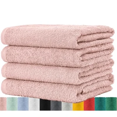 Afbeelding van BaSaTex Set van 4 badstof handdoeken 50 x 100 cm, 100% katoen, oudroze