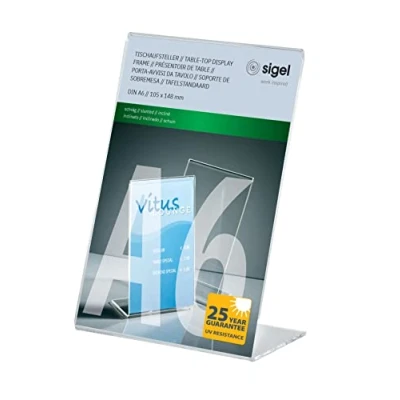 Afbeelding van Sigel TA214 Tafelstatief L vorm Voor papierformaat: DIN A6 Glas (helder) 1 stuk(s)