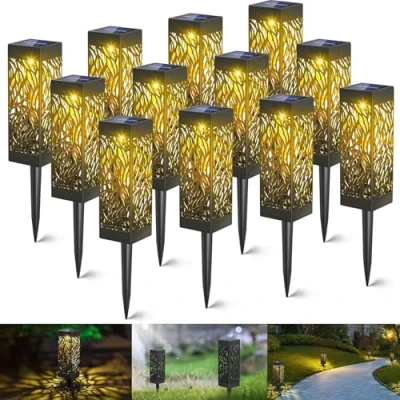 Afbeelding van kefflum 12 stuks zonnelampen voor tuin, buiten, waterdicht, landschapslicht, tuinlamp, draadloos, led, decoratie, verlichting op zonne energie terras, paden, gazon