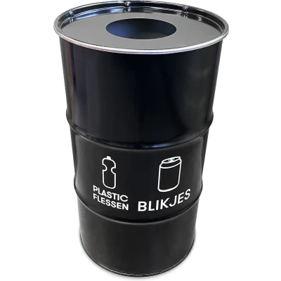 Afbeelding van Prullenbak BinBin Hole 120L Duo blikken flessen inzamelbak olievat met gat deksel