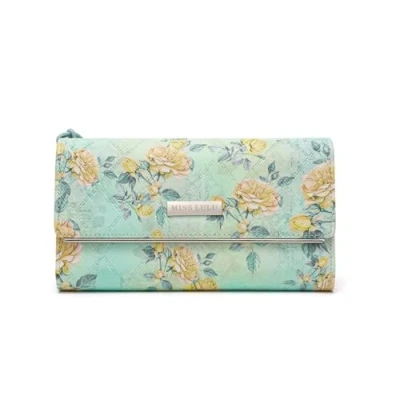 Afbeelding van Miss Lulu Grote damesportemonnee van kunstleer met 12 kaartvakken, muntvak en fotovenster kunstleer, cadeau voor dames, groen, eenheidsmaat, Groen