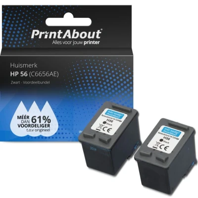 Afbeelding van Huismerk HP 56 (C6656AE) Inktcartridge Zwart Voordeelbundel 2 pack