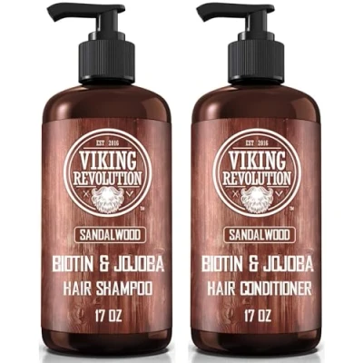 Afbeelding van Viking Revolution Sandalwood Shampoo en Conditioner Set met Biotin Jojoba olie voor heren Natuurlijke haarshampoo haarconditioner mannen vitamine B5 (17