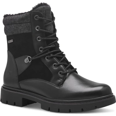 Afbeelding van Tamaris Veterboots, Dames, Maat: 38, Black Leer en imitatieleer