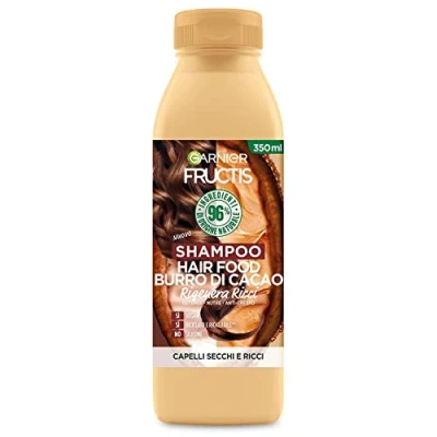 Afbeelding van Garnier Fructis Hair Food Regenererende cacaoboter, shampoo voor droog en krullend haar, 97% ingrediënten van natuurlijke oorsprong, siliconenvrij, 350 ml