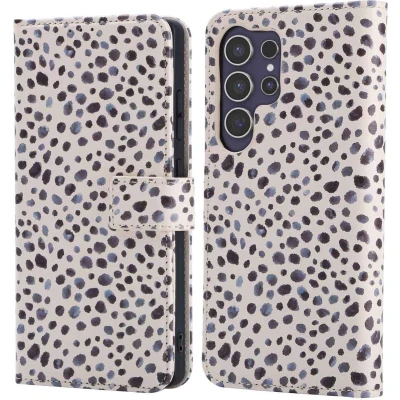 Afbeelding van imoshion Hoesje Geschikt voor Samsung Galaxy S25 Ultra Met Pasjeshouder Design Bookcase smartphone Meerkleurig / Black And White Dots