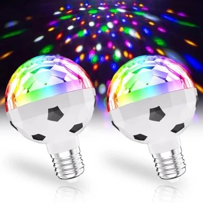 Afbeelding van Set van 2 led discoballen: E27 discolamp, 6 W, RGB discobal, 360 graden draaibaar, feestverlichting met 7 kleuren, feestdecoratie voor verjaardagsfeest, discolichteffecten