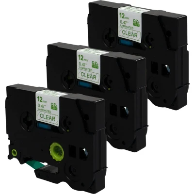 Afbeelding van DULA Brother Compatible label tape Tze 136 3 cassettes P Touch Groen op transparant 12mm x 8m