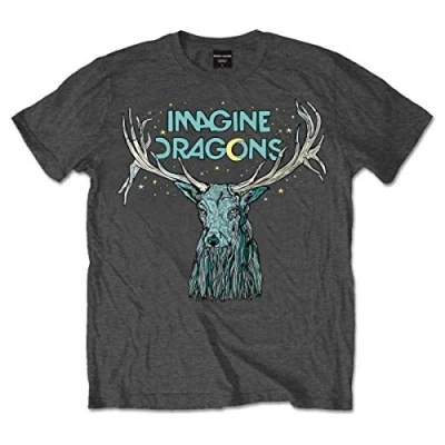 Afbeelding van T shirt # M Grey Unisex Elk in Stars, grijs.