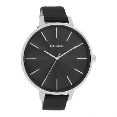 Afbeelding van OOZOO Timepieces Zilverkleurige horloge met zwarte leren band C11258
