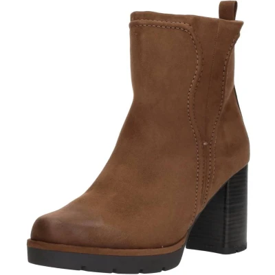Afbeelding van Marco Tozzi Enkellaarsjes met plateauzool, Dames, Maat: 37, Cognac Imitatieleer/ textiel