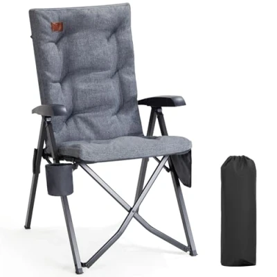 Afbeelding van EVER ADVANCED Opvouwbare campingstoel met rugleuning in 4 standen verstelbaar tot 150 kg, 6 cm dik, gestoffeerd, zijvak, bekerhouder, tuinstoel, hoge rugleuning, stoel