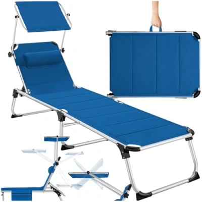 Afbeelding van tectake® ligstoel ligbed zonnebed gestoffeerd, inklapbaar blauw 220 x 60,5 34 cm, met zijvak