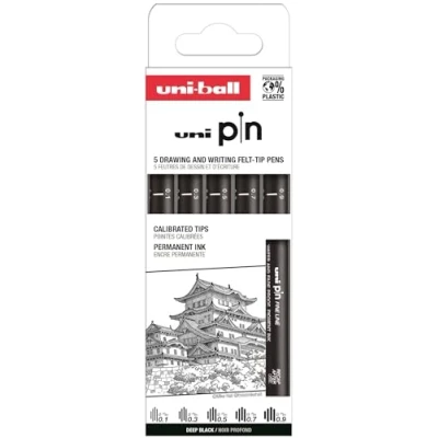 Afbeelding van Uni ball Fineliner pin asp008 set à 5 breedtes zw