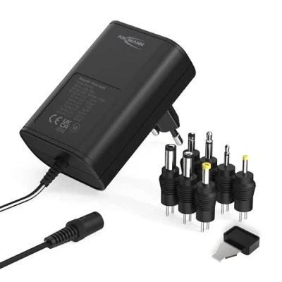 Afbeelding van ANSMANN APS 1500 universele voeding 12 V met 7 verschillende adapters stopcontact max. mA netadapter voor de stroomvoorziening van vele kleine elektrische apparaten