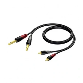 Afbeelding van Tulp naar 2 x jack 6.35 mm kabel Procab 1.5 meter (Stereo, Verguld, 100% koper)