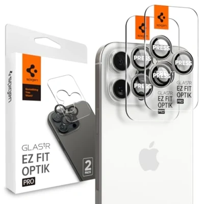 Afbeelding van Spigen Glas.tR EZ Fit Optik Pro camerabescherming voor iPhone 16 Pro, Max, 2 stuks, titanium wit, individuele bescherming, installatieset inbegrepen