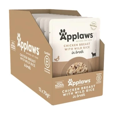 Afbeelding van 12x70g Kip met Wilde Rijst Applaws Kattenvoer